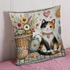 Flowers And Cats-11CT Stamped Cross Stitch Pillowcase 45*45cm