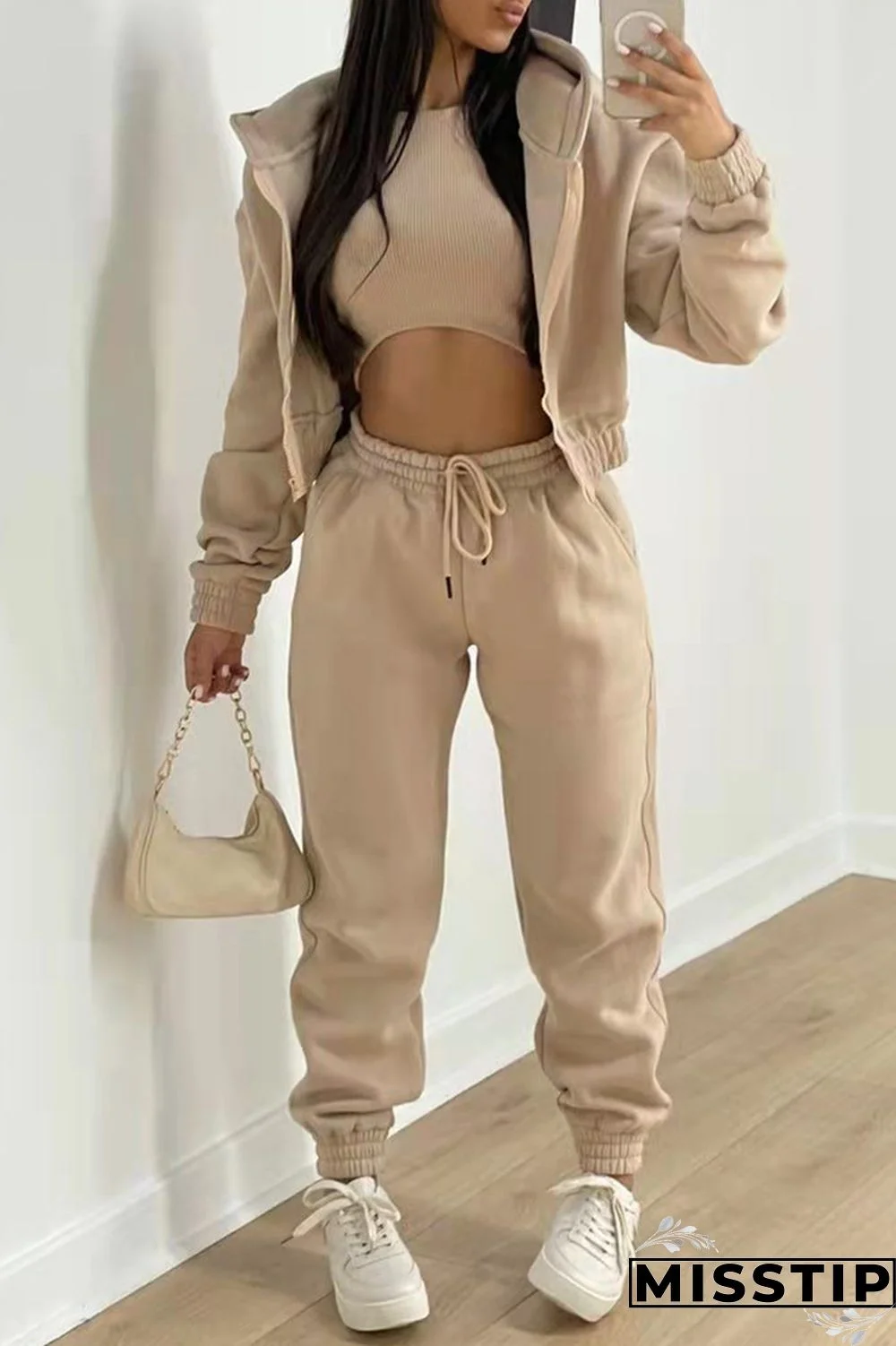 Orange Fashion Casual Solid Cardigan Vests Pants O Neck Long Sleeve Three-piece Set