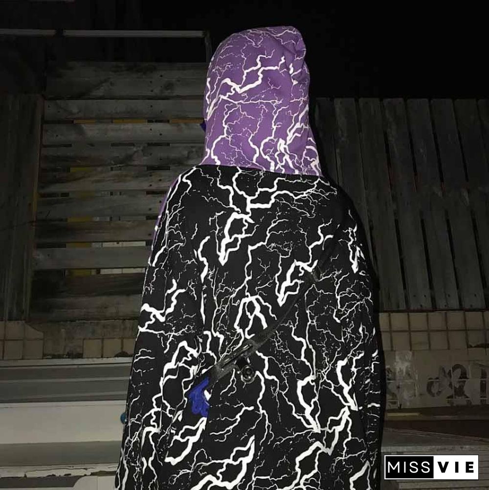 Ladies Stitching Printed Loose Long Hoodie