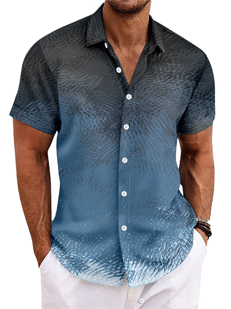 Men's Summer Gradient Line Casual Short Sleeve Shirt