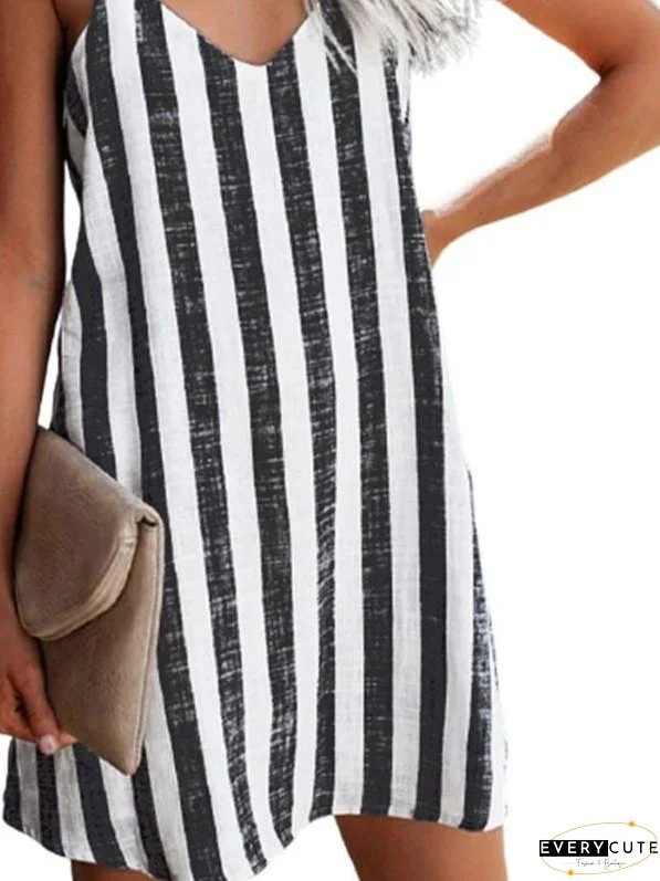Mini Dress with Stylish Striped Print Suspenders