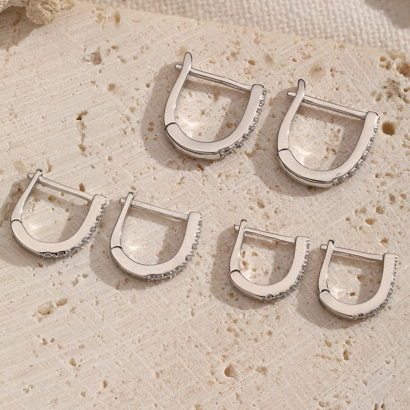 1 Pair White Gold Plated Gold Plated 925 Sterling Silver Zircon Geometric Earrings