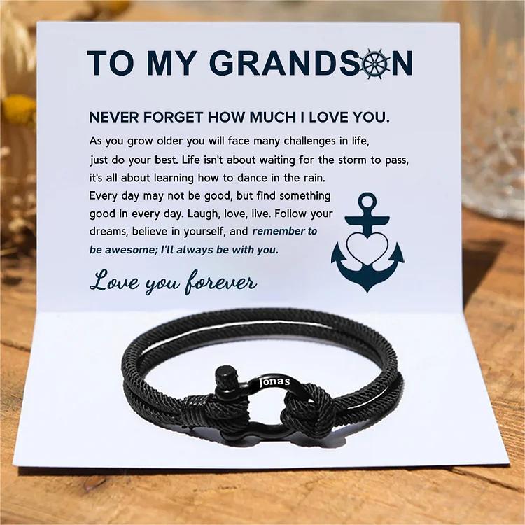 Personalized To My Grandson Love You Forever Nautical Bracelet Warm Gift Gift Card Gift Set