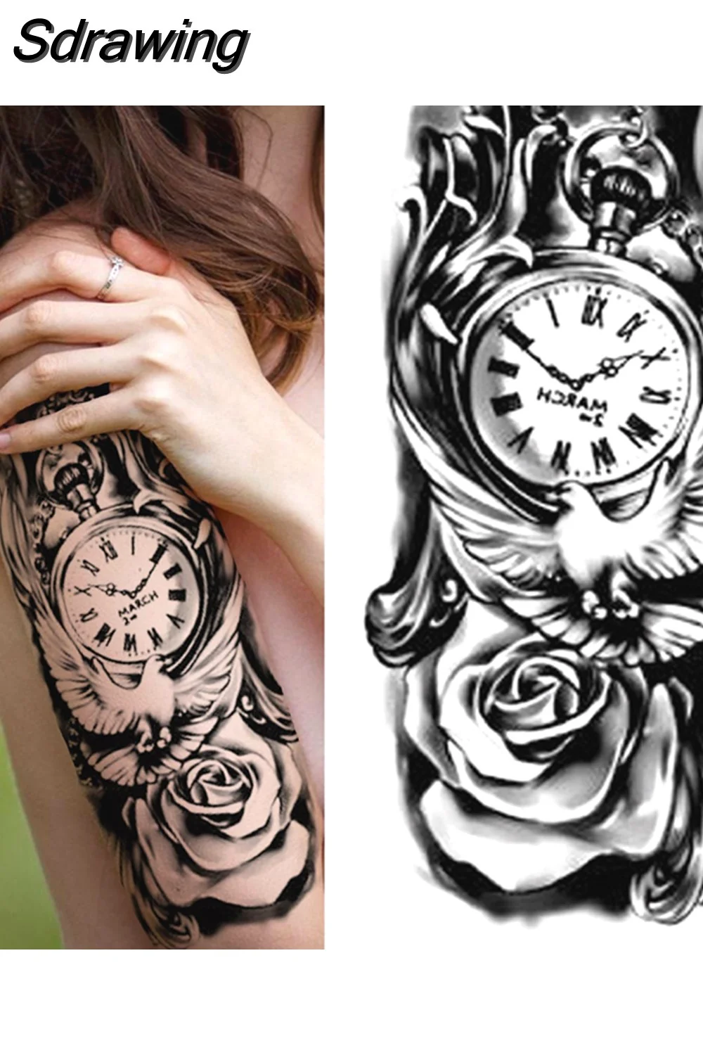 Sdrawing Tiger Temporary Tattoos For Men Women Kids Lion Skull Cross Tattoo Sticker Black Compass Skeleton Tatoos Leg Thigh 1103 715-0