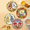 4PCS Wooden Diamond Painted Placemats Round Placemat with Holder (Gnome)
