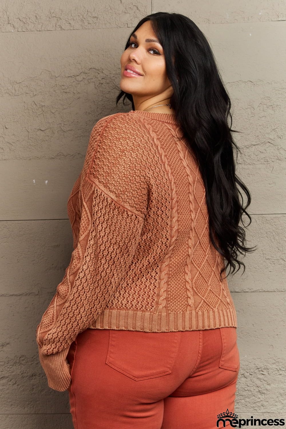 HEYSON Soft Focus Full Size Wash Cable Knit Cardigan