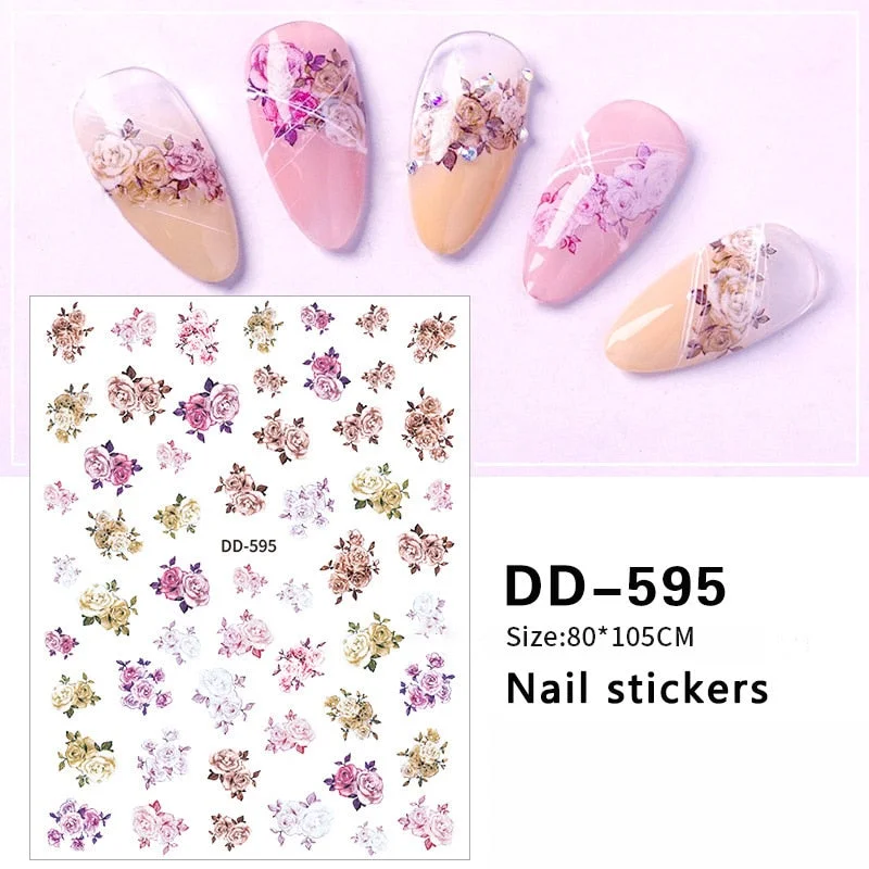 3D Rose Flowers Butterfly Sticker Sliders for Nails Elegant Leaf Floral Design Decals DIY Nail Art Decorations