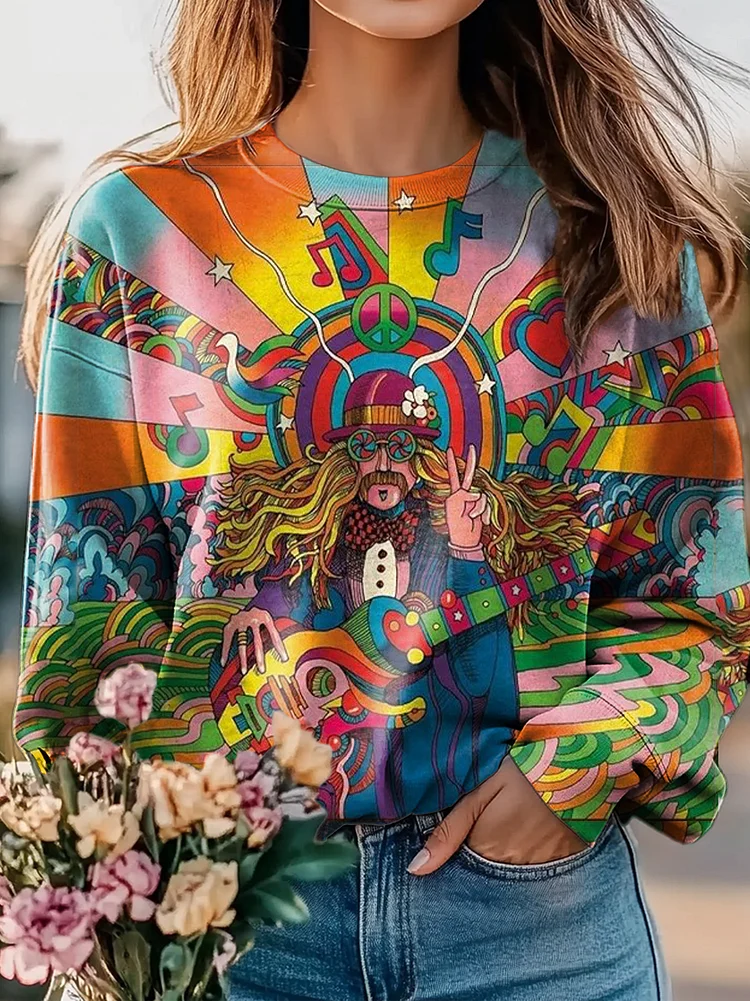 Guitarist Hippie Ageless Spirit Graphic Art Print Casual Sweatshirt