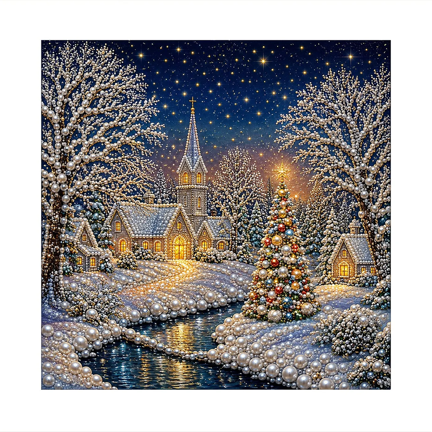 Christmas Village Church - Pearls Painting