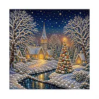 Christmas Village Church - Pearls Painting