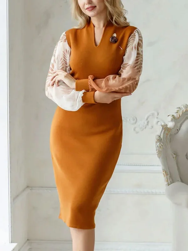 Chiffon Floral Sleeves Orange Skinny women's dress