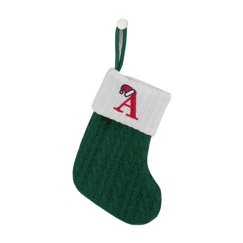 Green Christmas Embroidered Knitted Sock Letter Knit Stocking Decorations