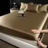 Simple solid color silk fitted sheet and pillowcase three-piece set