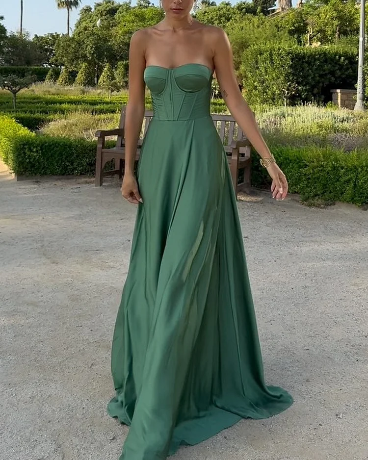 Sleeveless Tube Top Solid Color Slit Dress