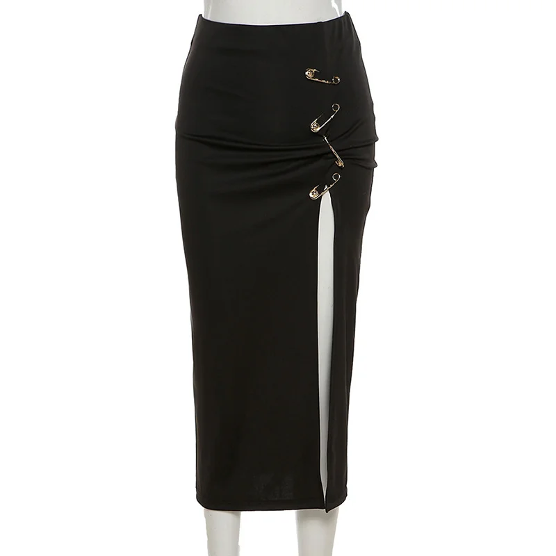 Toloer Toloer 2023 New Women's Solid Color High Waist Slim Thin Fashion Slit Skirt Woman-Outfit Ideas