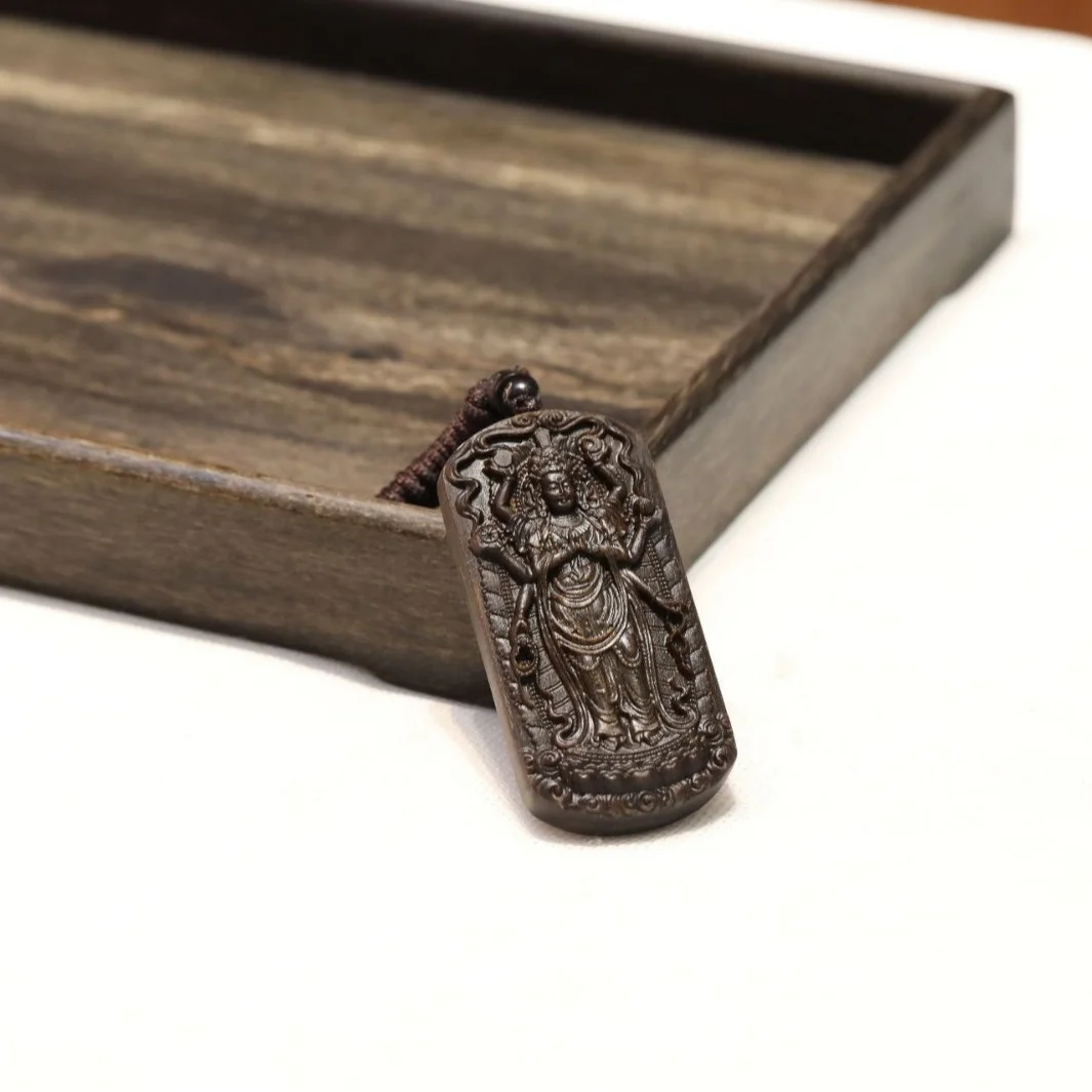 Brunei Agarwood Amulet Natural Old Material Sinking Grade Exquisitely Carved Eight-Armed Guanyin Amulet Pendant Necklace