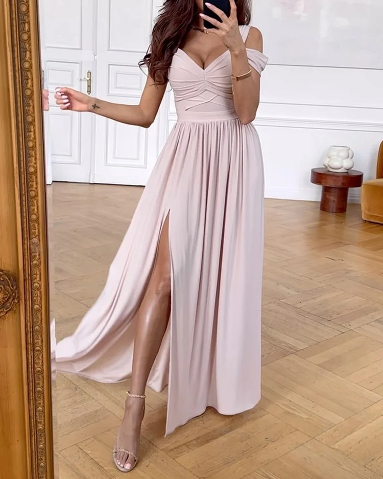 Elegant Solid Color Slit Dress