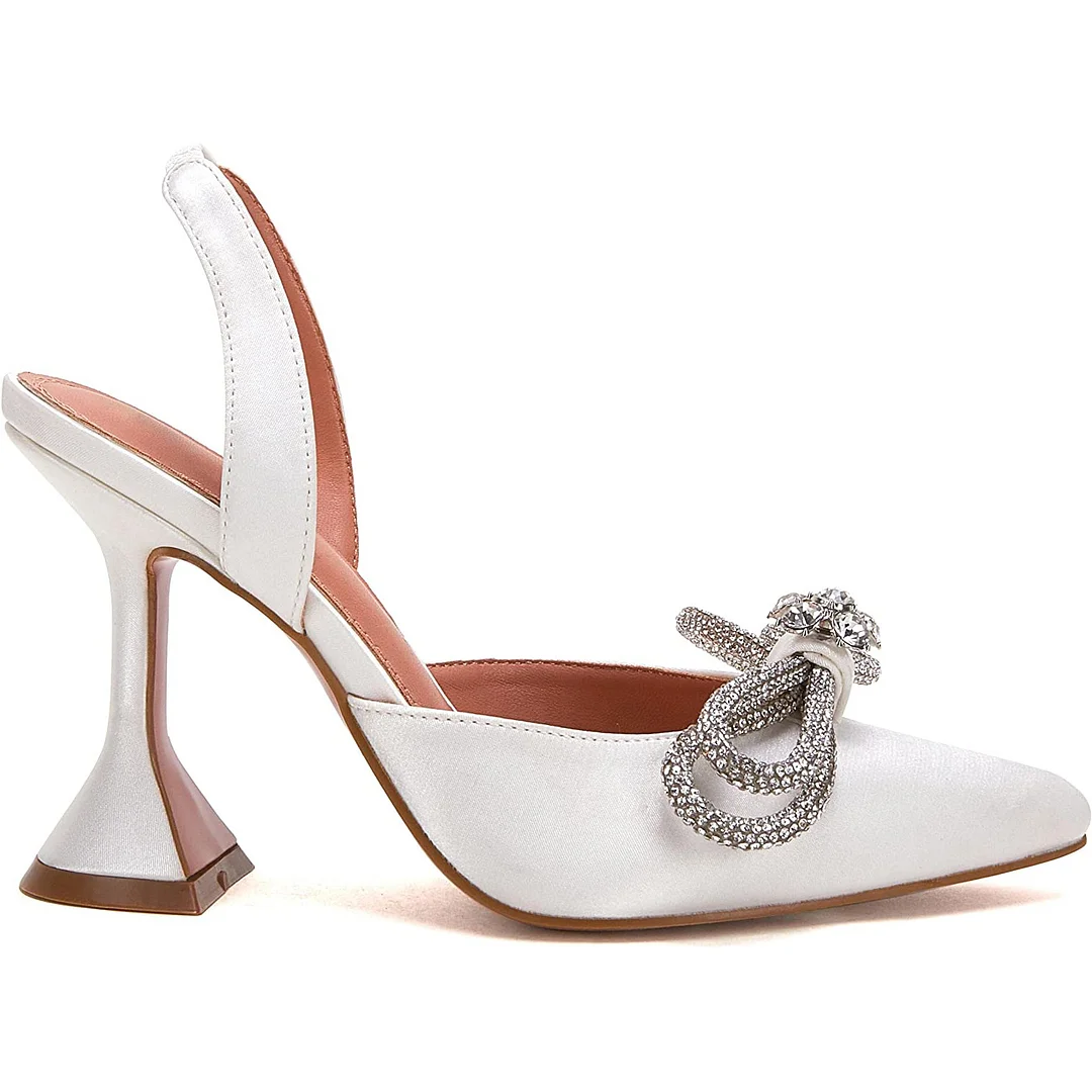 95mm Begum Crystal Bowknot Party Wedding Heels Slingback Women's Pumps-MERUMOTE