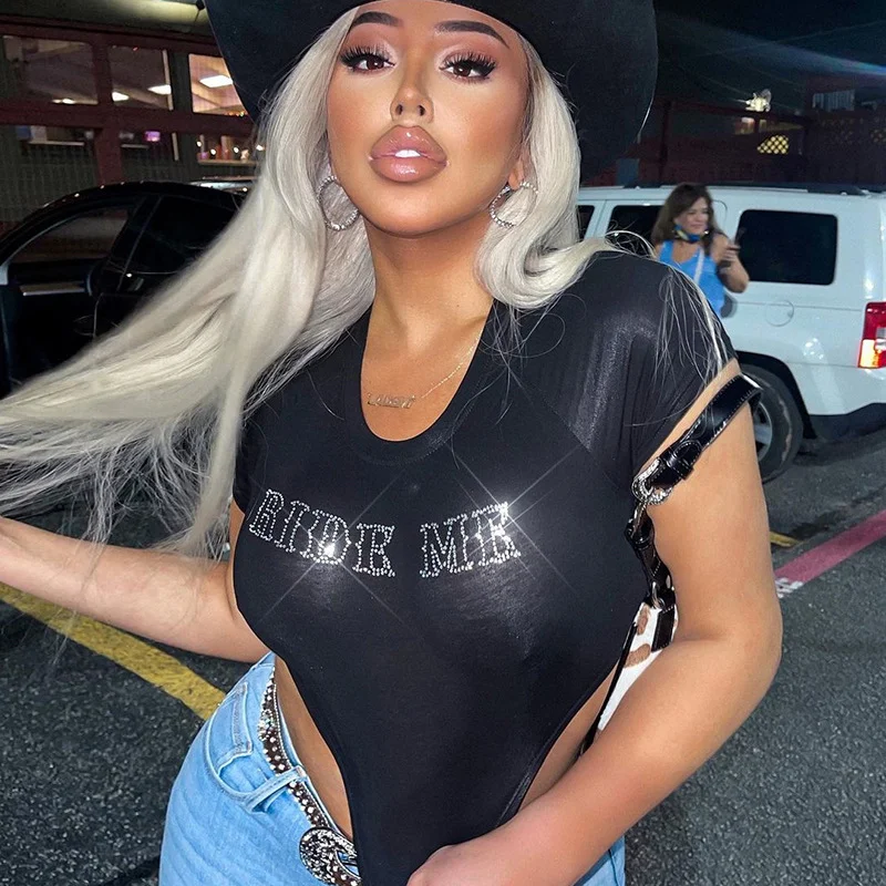 Brownm Brownm INS Summer New Women's Fashion Round Collar Short Sleeve Letter Short Crop Slim T-Shirt Women