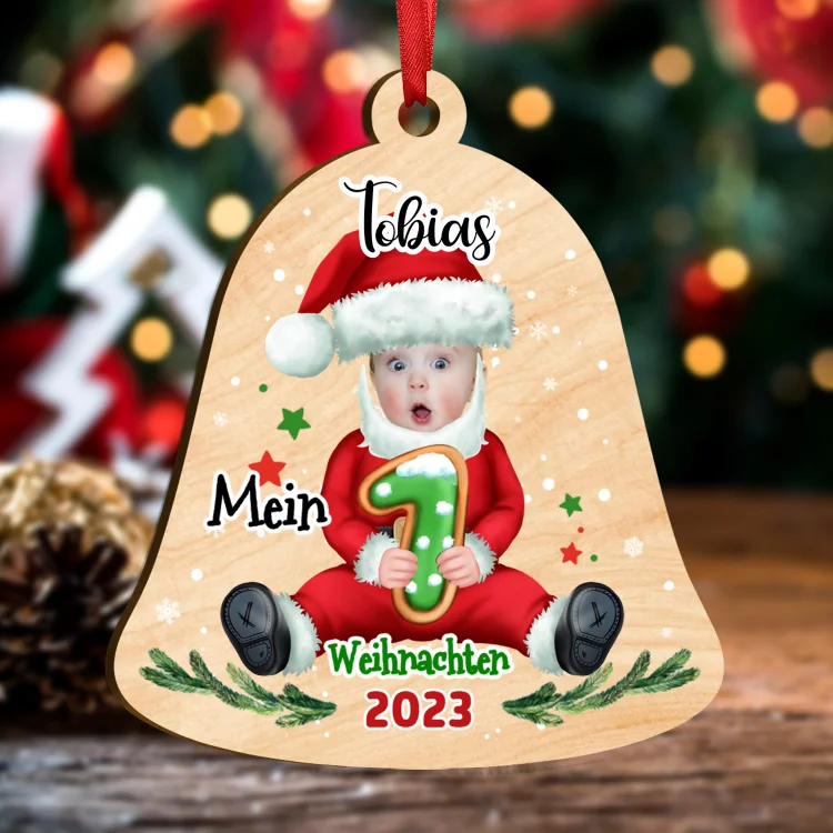Holz Weihnachtsornament-Personalisiertes Foto & Name Baby Glocke Ornament