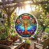 (25cm)DIY Acrylic Jigsaw Puzzle Window Hanging with Hanging Chain DIY Stained Glass Decoration Round Window Puzzle Decor for DIY Craft Project (Floral Tree of Life)