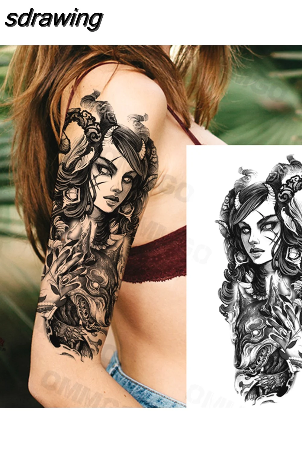 sdrawing Lion Rose Flower Temporary Tattoos For Women Adult Girl Compass Skull Fake Tattoo Arm Thigh Body Art Waterproof Tatoos