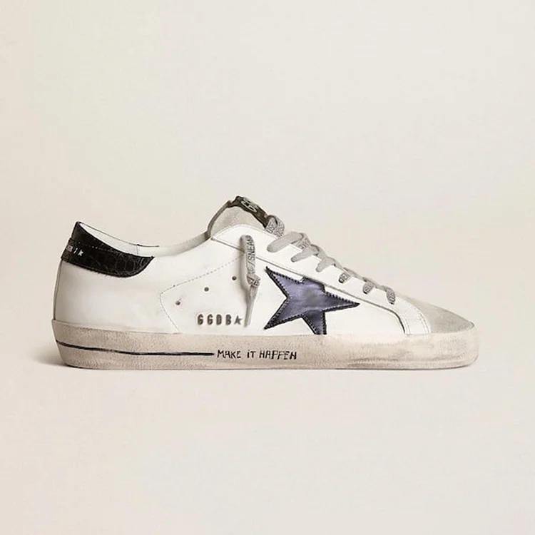 Golden Goose Super-Star con estrella de piel laminada azul y refuerzo del talón negro