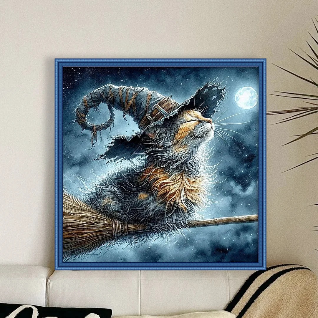 Magical Cat Full 14CT 2 Strands DIY Counted Cross Stitch Kits 40x40cm Embroidery Needlepoint Starter Kits for Adults Home Decor