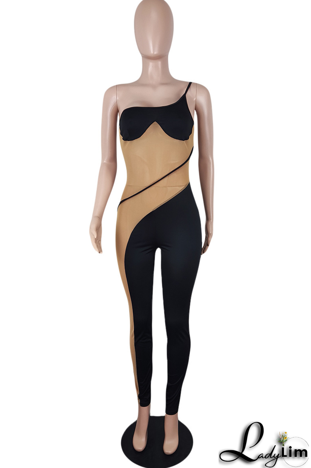 Blue Sexy Solid Mesh Spaghetti Strap Jumpsuits