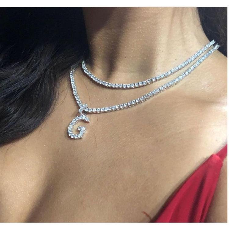 Crystal Letter Pendant Necklace Collares Choker-VESSFUL
