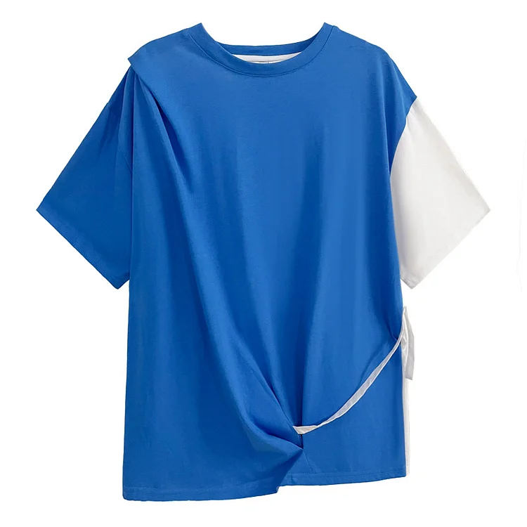 Casual Color Blocking Short Sleeve T-shirt - yankia