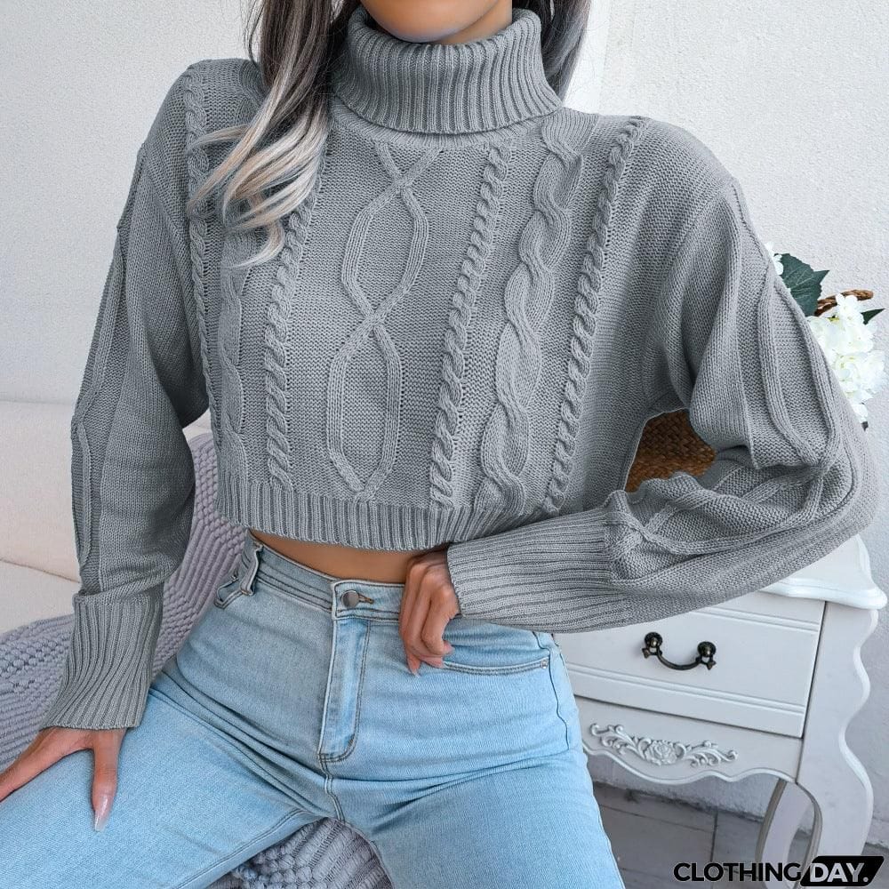 Mixed Knit Turtleneck Cropped Sweater