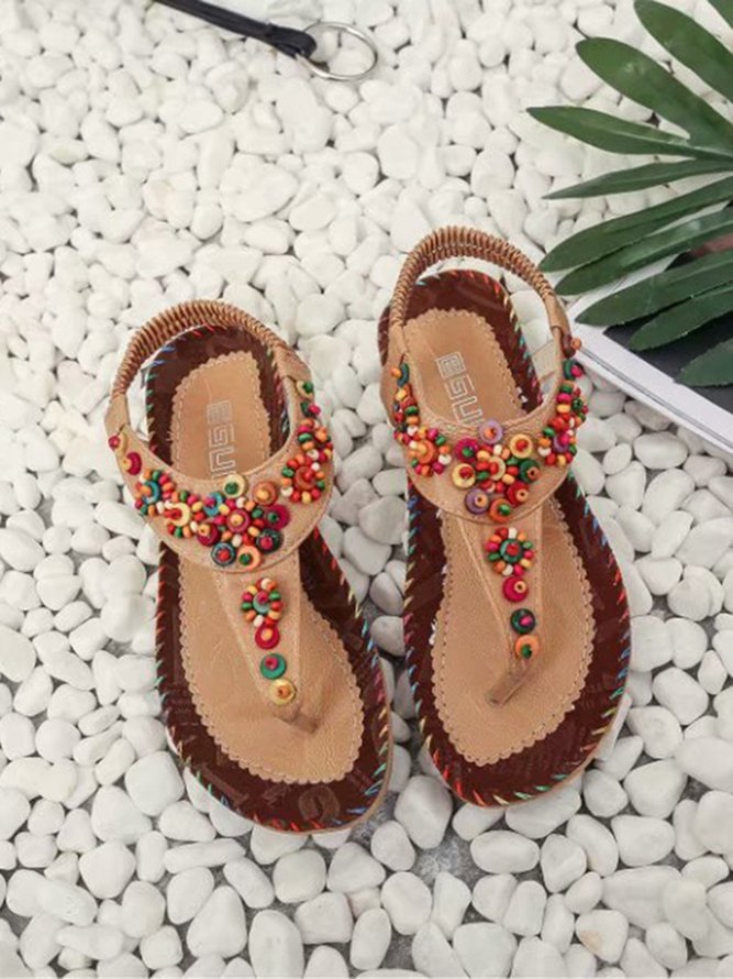 Women's Boho Beach Colorful Beaded Braided Sandals CS60- Fabulory