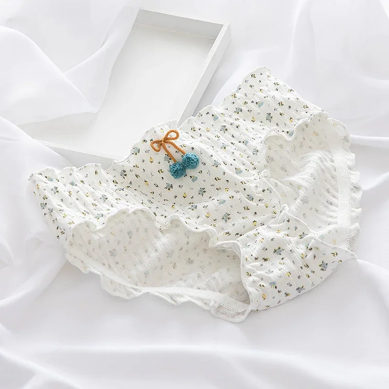 Billionm Comfortable Cotton Underwear Underwear Hollow Mesh Panties Pure Cotton Women Briefs Simple Mid-waist Ruffle