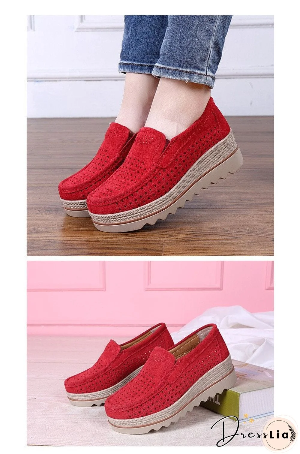 Women Shoes Platform Sneakers Slip on Flats Loafers Moccasins Hollow Out Casual Shoes