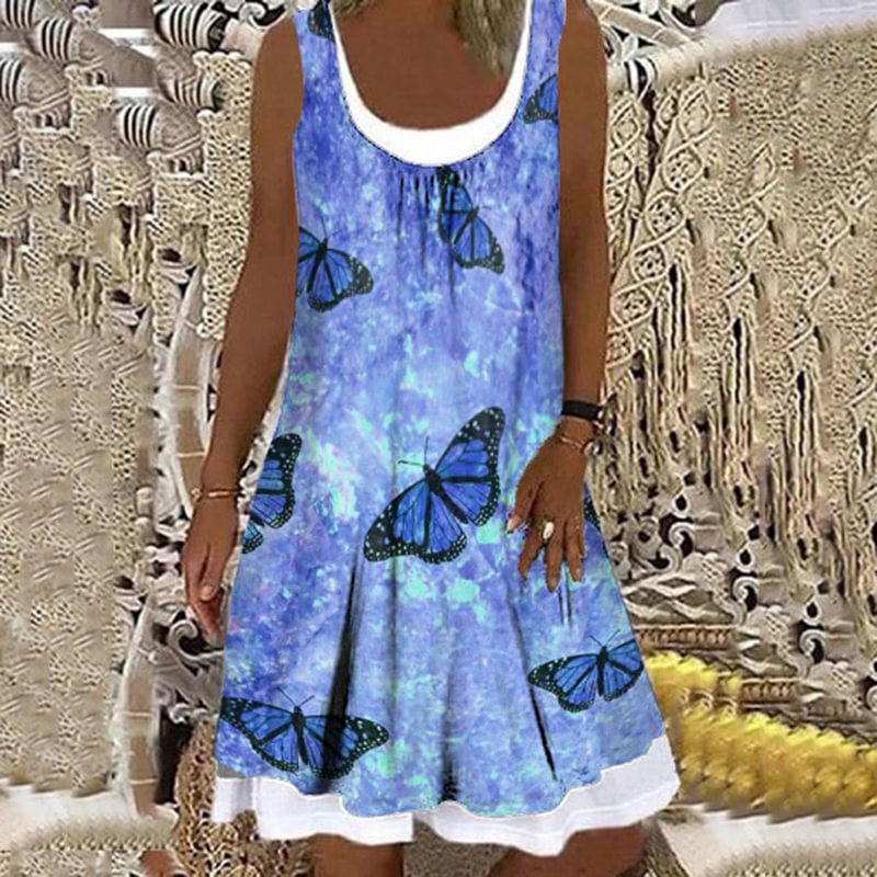 ⚡NEW SEASON⚡Casual Crew Neck Butterfly Print Mini Dress