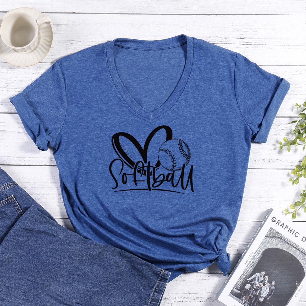 Softball heart V-neck T Shirt-Guru-buzz