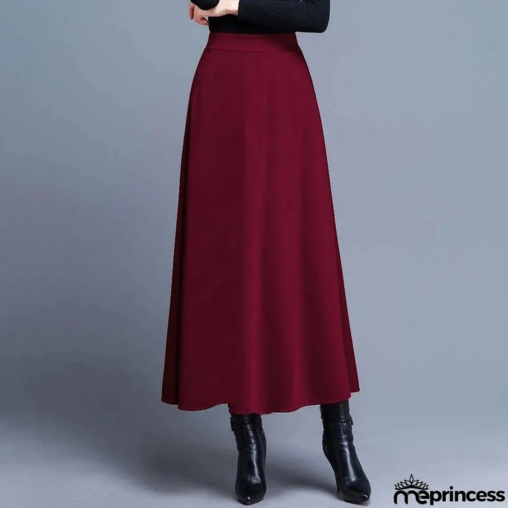 Women's Swing Work Skirts Maxi Skirt Black Wine Red Skirts Pocket Streetwear Basic Casual Office / Career WorkWear M L XL