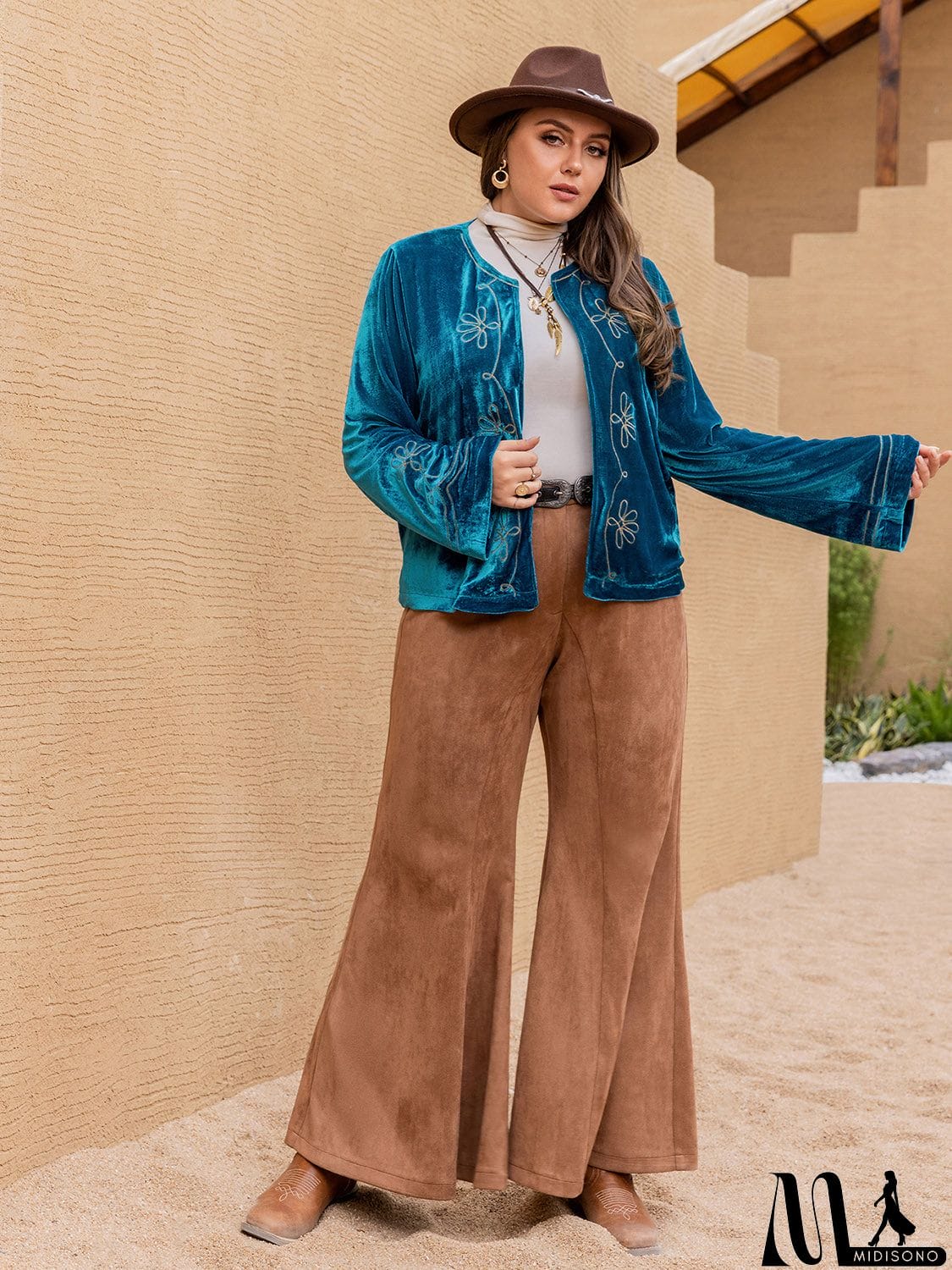 MidiSono - Plus Size Open Front Long Sleeve Jacket