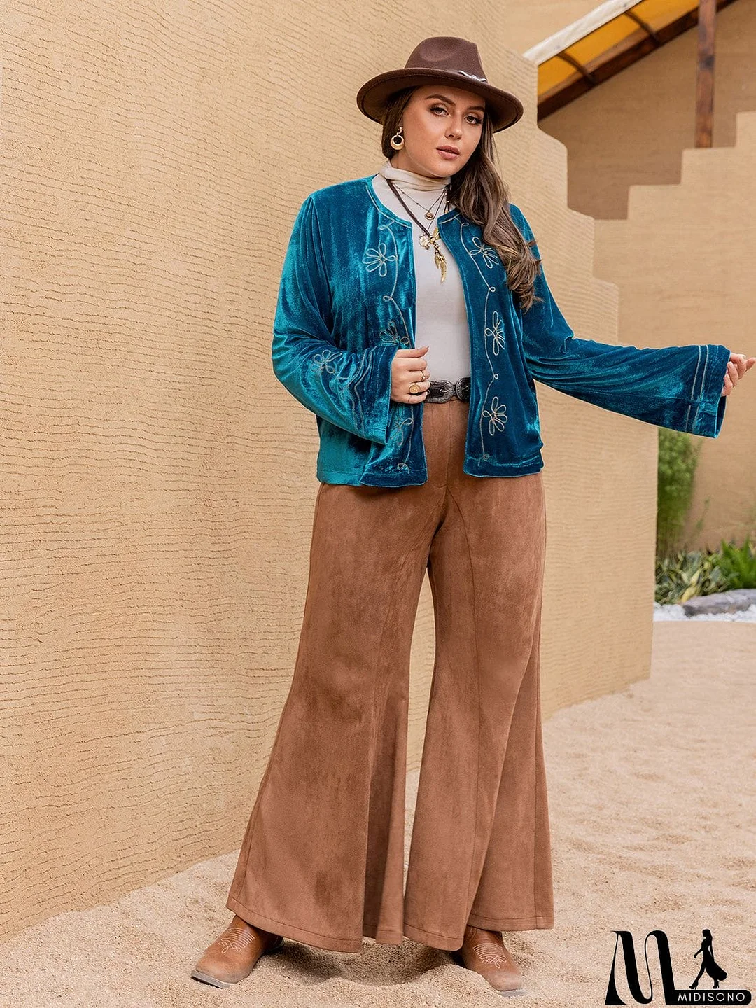 MidiSono - Plus Size Open Front Long Sleeve Jacket