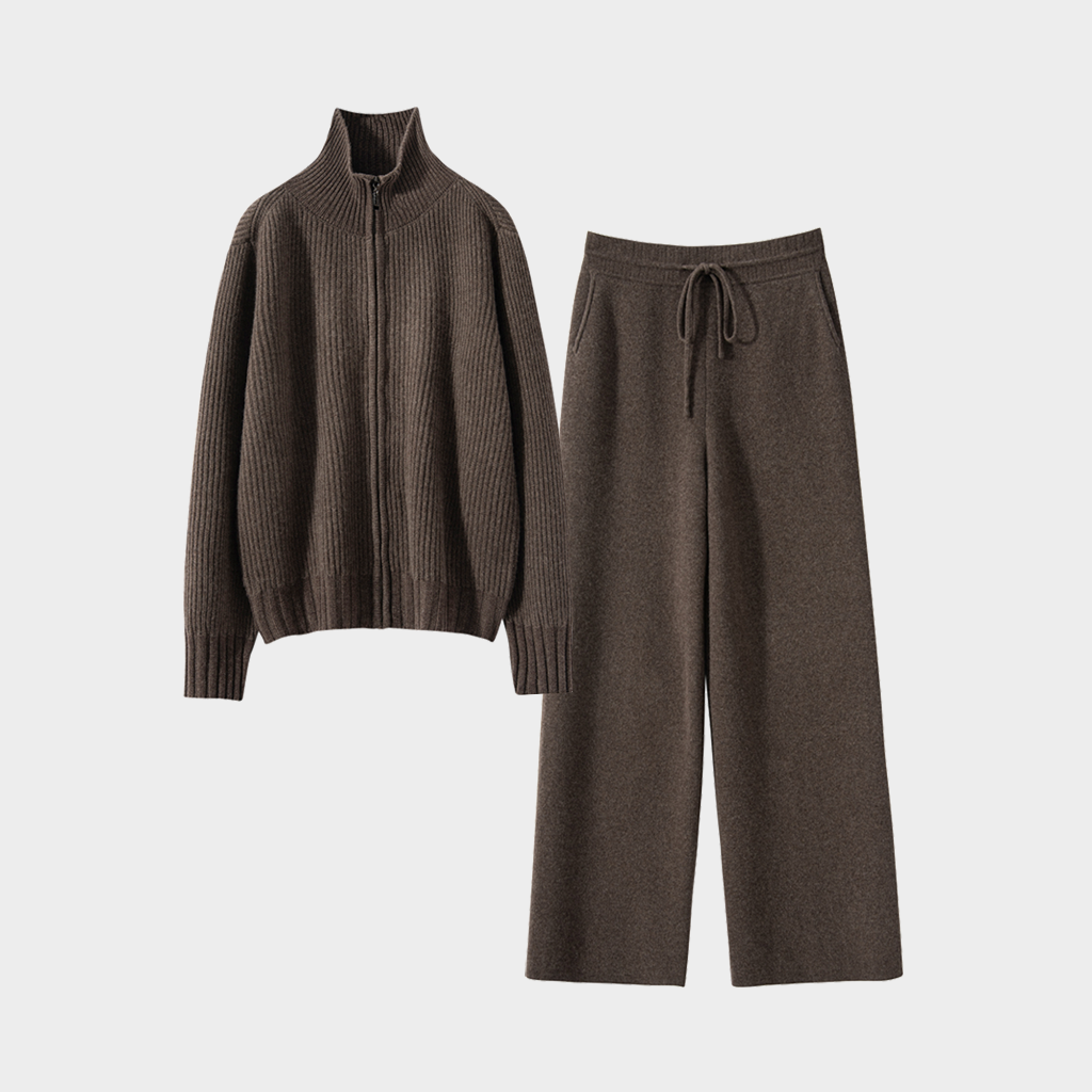 Women's Turtleneck Cashmere Zipper Cardigan and Pants Set | Casual Outfit REAL SILK LIFE