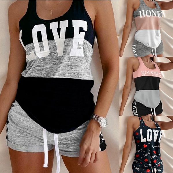 New Summer Women Tank Top And Elastic Shorts Casual Sports Suit Ladies Two Piece Outfits - Shop Trendy Women's Fashion | TeeYours