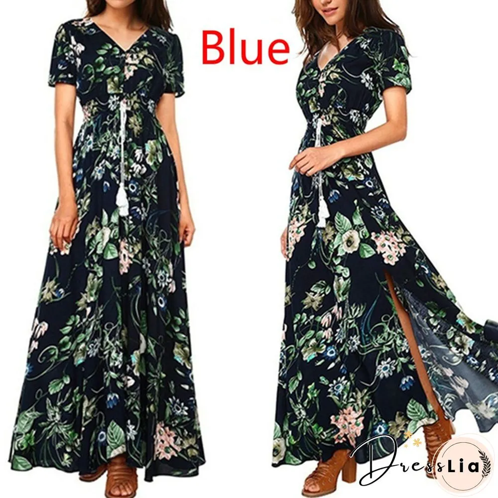 New Fashion Women's Dresses Dresses Women's Fashion Bohemian V-neck Print Large Swing Dress