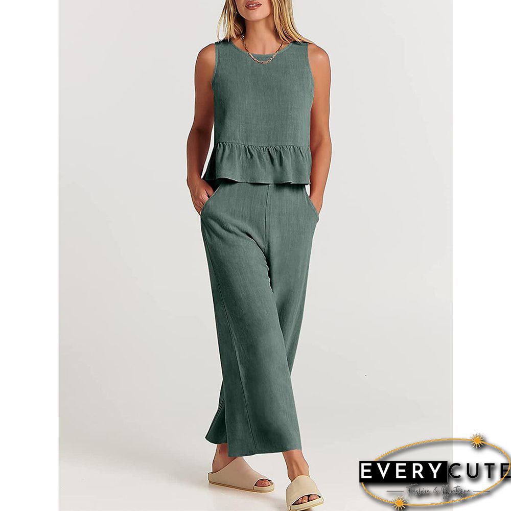 Gary Green Sleeveless Pleated Tank and Wide Leg Pants set