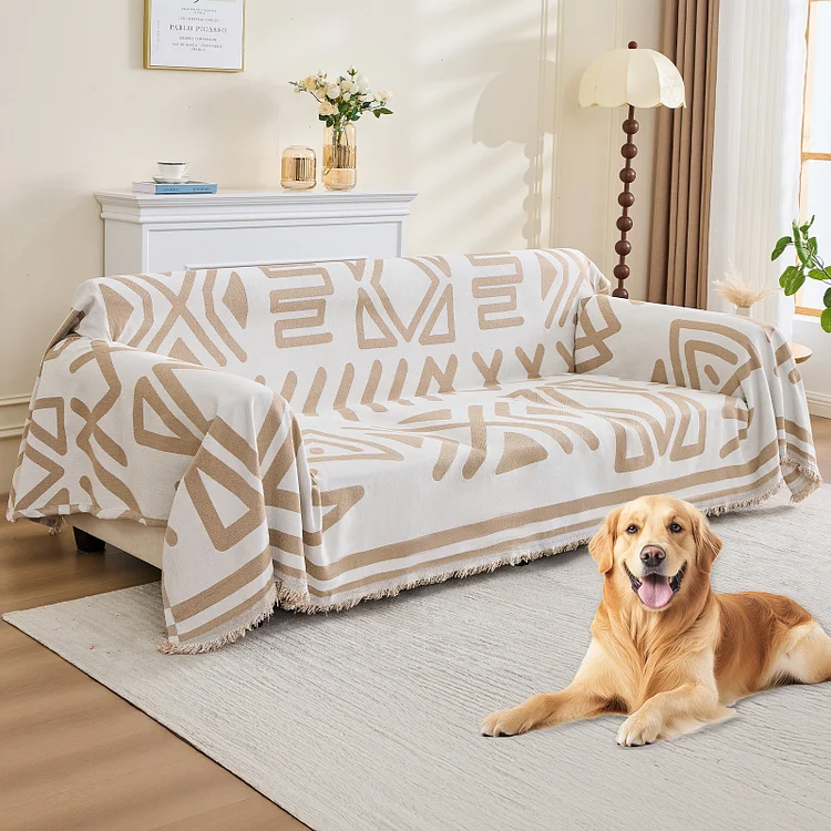 Sanmadrola Boho Sofa Cover Chenille Couch Covers Blanket Furniture Protector for Sectional Sofa, Anti Slip Couch Covers for 3 Cushion Couch, Washable Slipcover for Dog