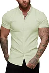 URRU Men's Muscle Dress Shirts Slim Fit Stretch Short Sleeve Casual Button Down Shirts for Men