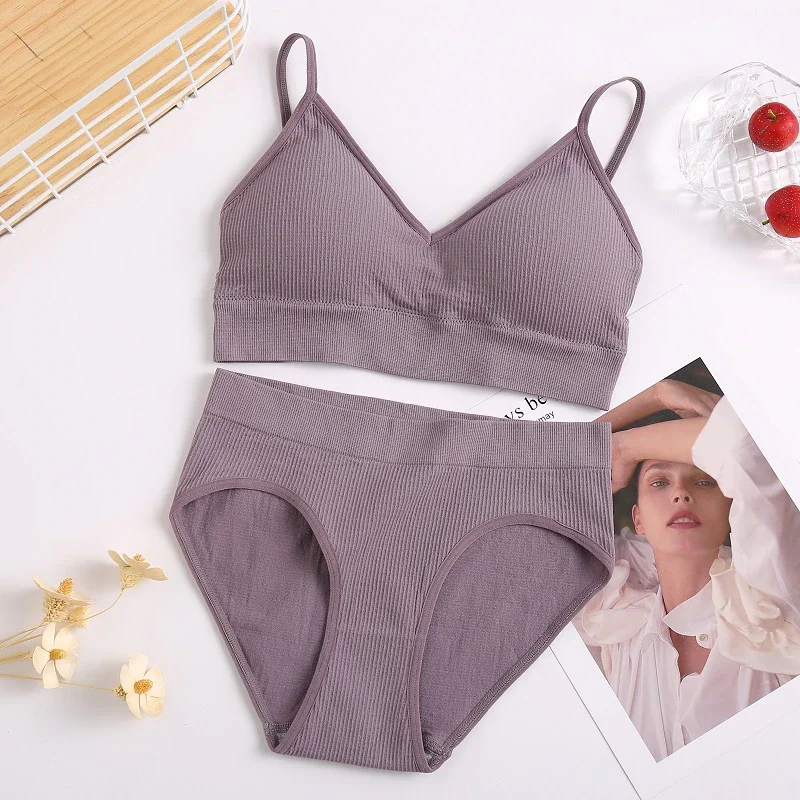 Billionm Backless Bras Set for Women Solid Color Briefs Sexy Bralette Low Wasit Panty Suit Female Comfortable Intimates Lingerie