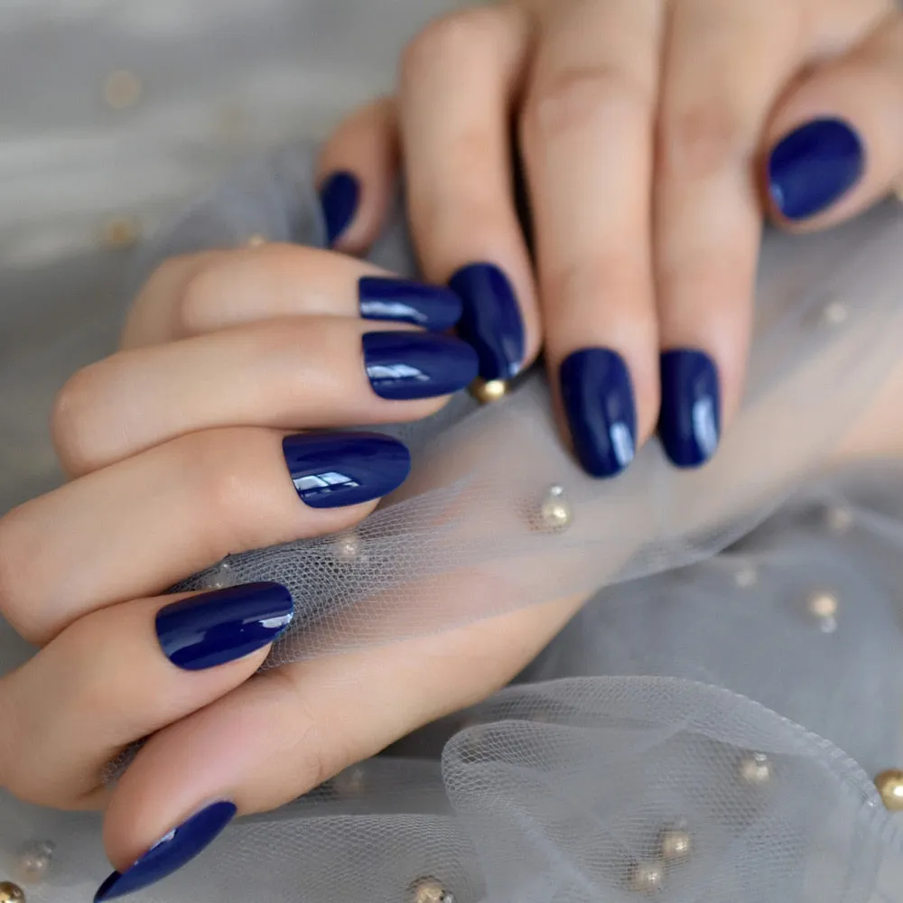 Pure Color Nails UV Polish Oval Faux Nails Light Taro Purple Glossy Nail Artificial Tips with Gluetabs 24pcs-Nail Inspo