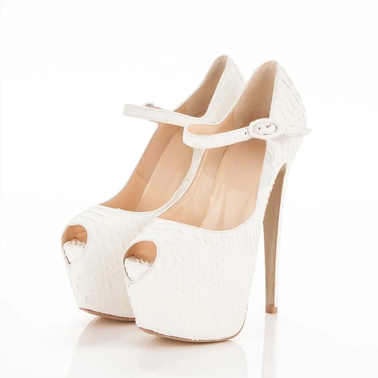 Python Platform Stripper Heels - White Mary Jane Pumps Vdcoo