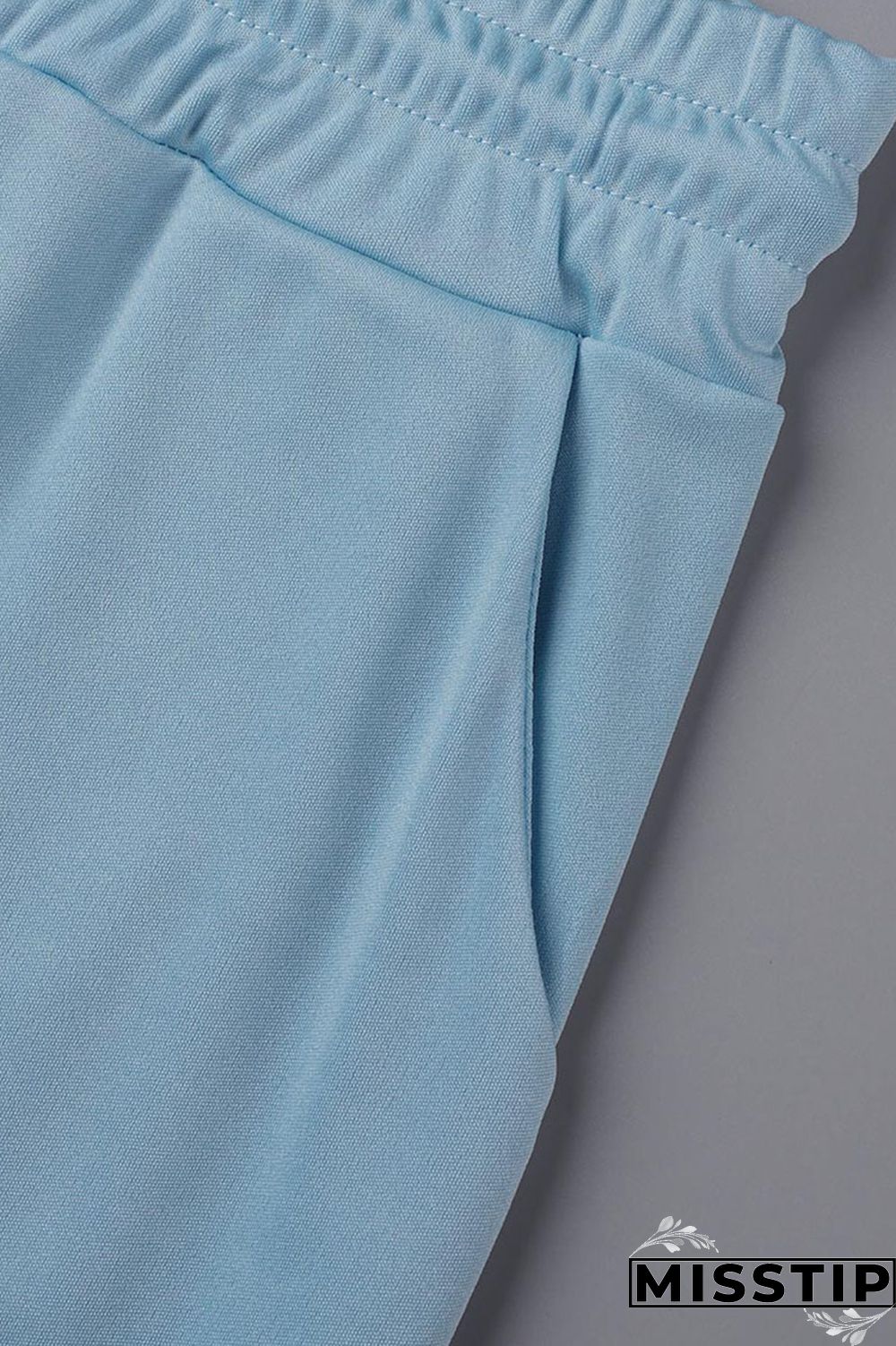 Blue Casual Solid Basic U Neck Long Sleeve Two Pieces